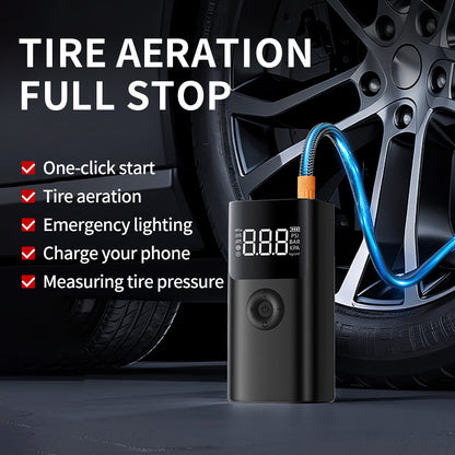 Portable tyre inflator and starter set (petrol/diesel dual fuel) - USB rechargeable, LED light, digital display, clamps, hoses and accessories for cars, motorbikes, bicycles