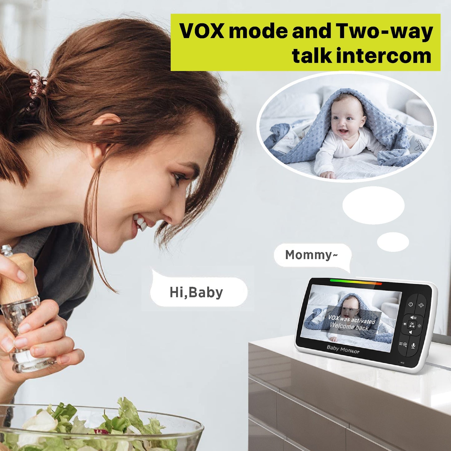 Baby360 5-Inch HD Baby Monitor – Night Vision, Motion Detection, Two-Way Audio, Temperature Sensor
