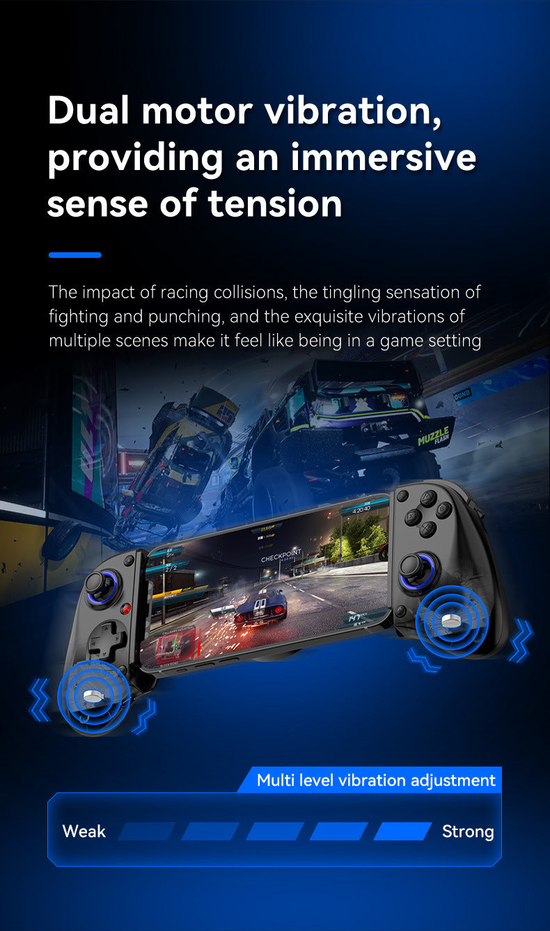 D11/D11S Telescopic Bluetooth Game Controller for Switch/PC/Android/iOS - Hall Effect Triggers, 6-Axis Gyro, Vibration, Xbox Cloud Streaming - White/Black (D11S with Cooling Fan)