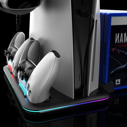 PS5 PRO & PS5 Slim Cooling Charging Dock with Dual Fan Cooler, Controller Charger, Game Disc & Headset Storage Stand | RGB Lighting | for PlayStation 5 Pro/Slim/Digital Edition [2025 Model]