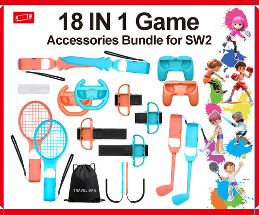 Switch 2 Sports Mega Bundle - 18-in-1 Motion Game Accessories Kit | Multi-Sport NS2 Combo Set | ABS Durable Design | 11.3" x 13.8" x 3" (28.8x35x7.5cm) | New Release