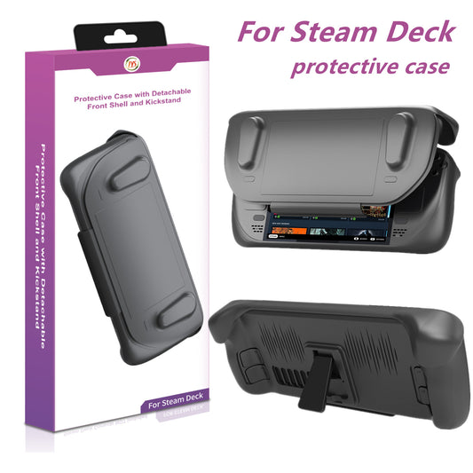 Steam Deck Full Protection Case with Front Cover & Cooling Stand | Shockproof TPU Shell | Built-in Adjustable Stand | Anti-Slip Grip | Fits All Steam Deck Models