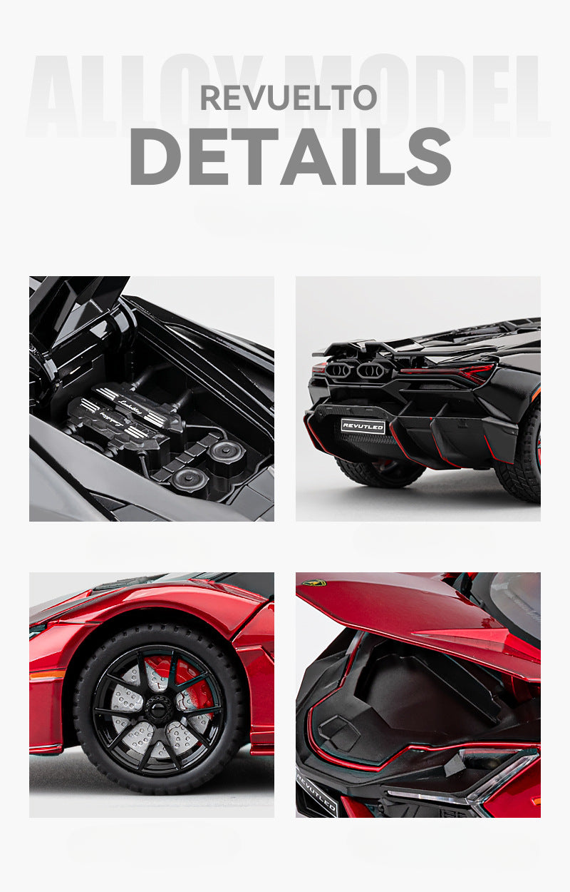 Lamborghini Revuelto 1:24 Scale Die-Cast Alloy Car Model – Pull-Back & Open Doors, Sound & Light, Shock Absorption & Steering, Collectible Supercar Toy for Kids & Adults