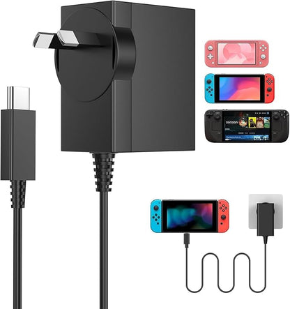 Switch Charger 45W USB C Fast Charging with 1.5M Cord, AC Adapter Compatible with Nintendo Switch Lite/Switch OLED/Steam Deck/PlayStation Portal (Australian Plug)