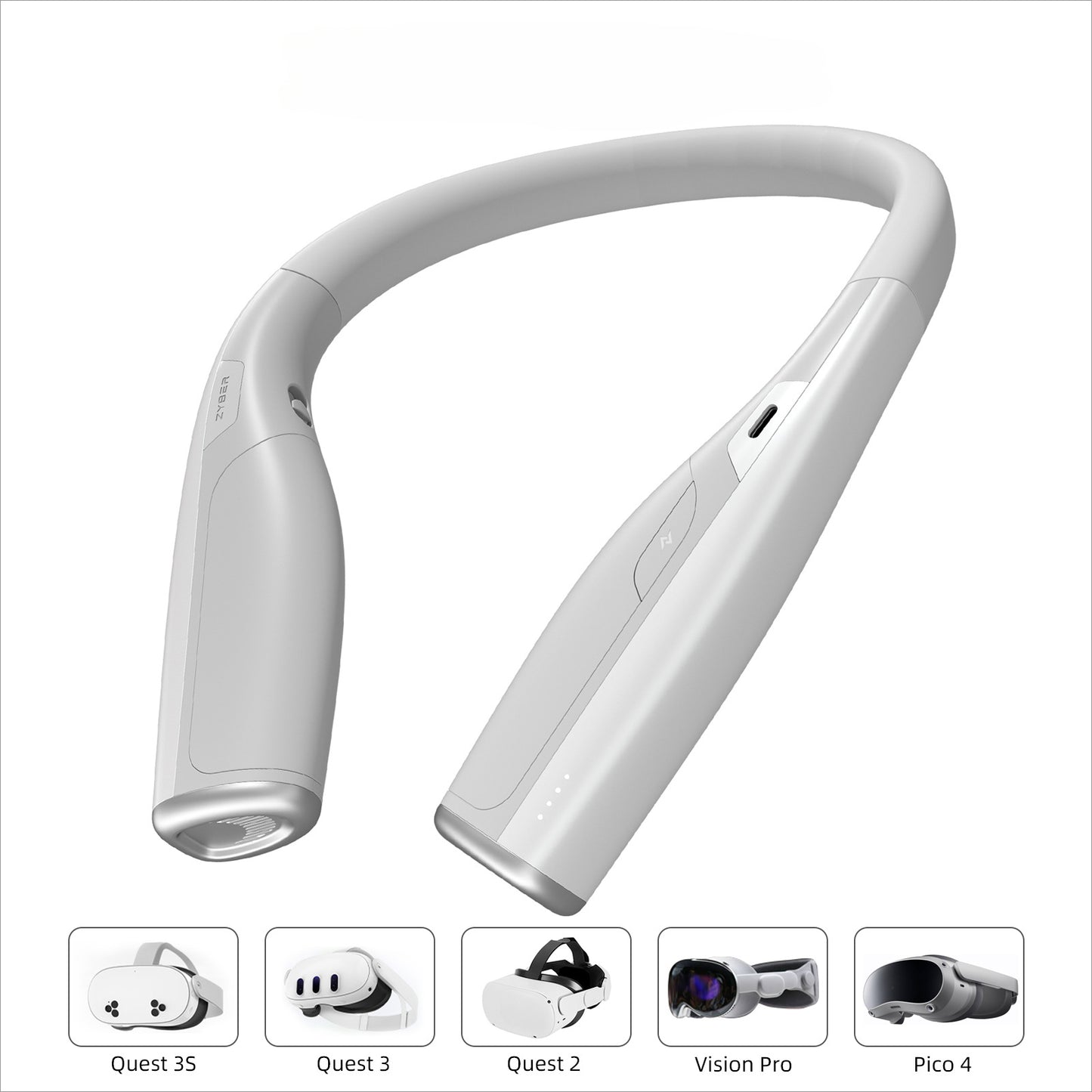 "20W Fast Charging Neck Power Bank for Meta Quest 3/3S | 6000mAh VR Battery Pack | Wearable White ABS Charging Accessory | Extended Playtime (Model: MQ3S-Neck)"