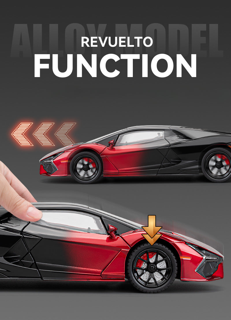Lamborghini Revuelto 1:24 Scale Die-Cast Alloy Car Model – Pull-Back & Open Doors, Sound & Light, Shock Absorption & Steering, Collectible Supercar Toy for Kids & Adults