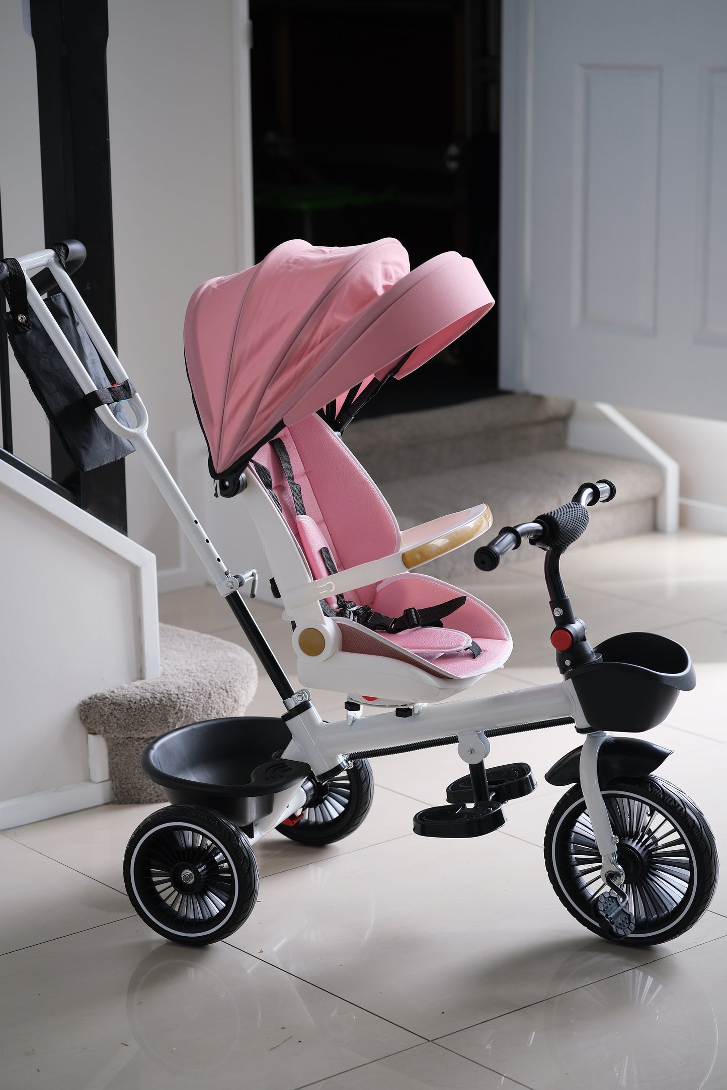 6-in-1 Kids Tricycle Stroller – Reclining Seat, Swivel Handle, Sunshade & Basket