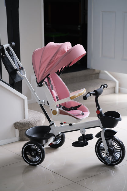 6-in-1 Kids Tricycle Stroller – Reclining Seat, Swivel Handle, Sunshade & Basket