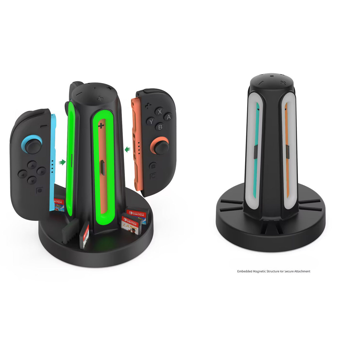 Nintendo Switch 2 Joy-Con Charging Dock - 4-in-1 Magnetic Charging Station with Game Card Holder, RGB Lighting, Compact Design for NS2 Left & Right Controllers (10.2 x 4.5 x 2.3 inches)