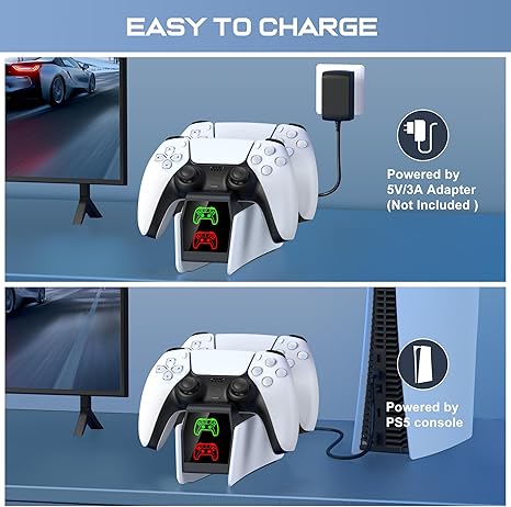 PS5 Controller Charging Station, Fast Charging Dock Compatible with PlayStation 5 Edge & Dual Controller, PS5 Accessories Charging Dock Stand with LED Indicators & Charging Cable