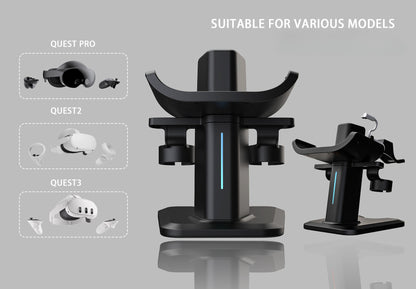 Meta Quest 3/3S & Vision Pro Charging Station Dock with RGB Lights | All-in-One Display Stand with Controller Holder & Sync Charge | VR Headset Accessories Organiser with Cool Lighting Effects