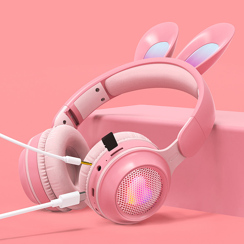 headset wireless headset microphone glow rabbit ears girl music Bluetooth headse
