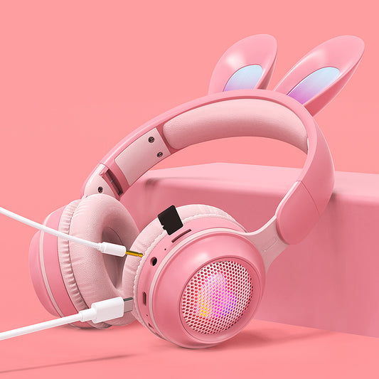headset wireless headset microphone glow rabbit ears girl music Bluetooth headse