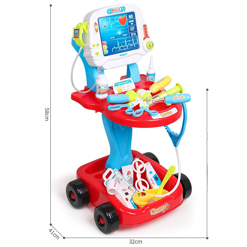 Children's Play Doctor Set - Simulation Acousto-Optic Electrocardiogram Medical Cart with Stethoscope and Injection
