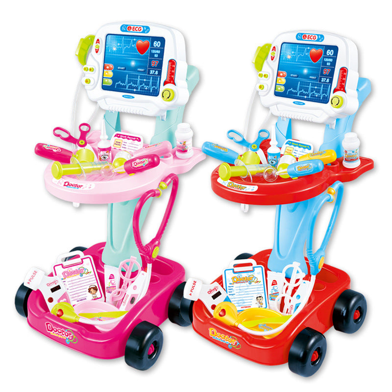 Children's Play Doctor Set - Simulation Acousto-Optic Electrocardiogram Medical Cart with Stethoscope and Injection