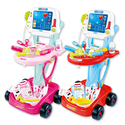 Children's Play Doctor Set - Simulation Acousto-Optic Electrocardiogram Medical Cart with Stethoscope and Injection