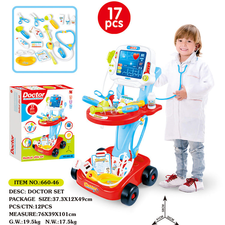 Children's Play Doctor Set - Simulation Acousto-Optic Electrocardiogram Medical Cart with Stethoscope and Injection