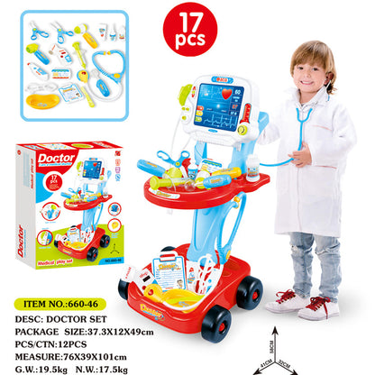 Children's Play Doctor Set - Simulation Acousto-Optic Electrocardiogram Medical Cart with Stethoscope and Injection