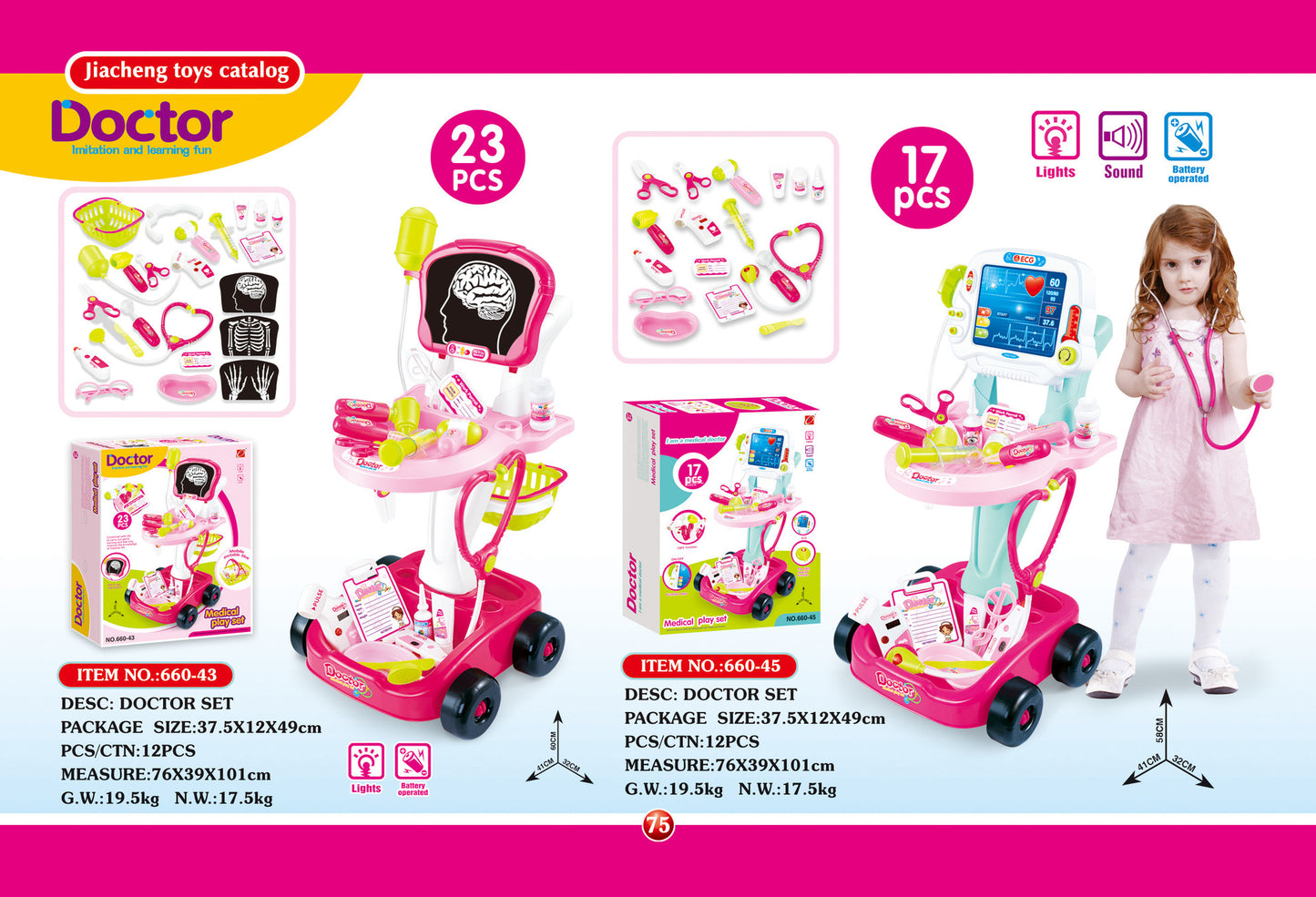 Children's Play Doctor Set - Simulation Acousto-Optic Electrocardiogram Medical Cart with Stethoscope and Injection