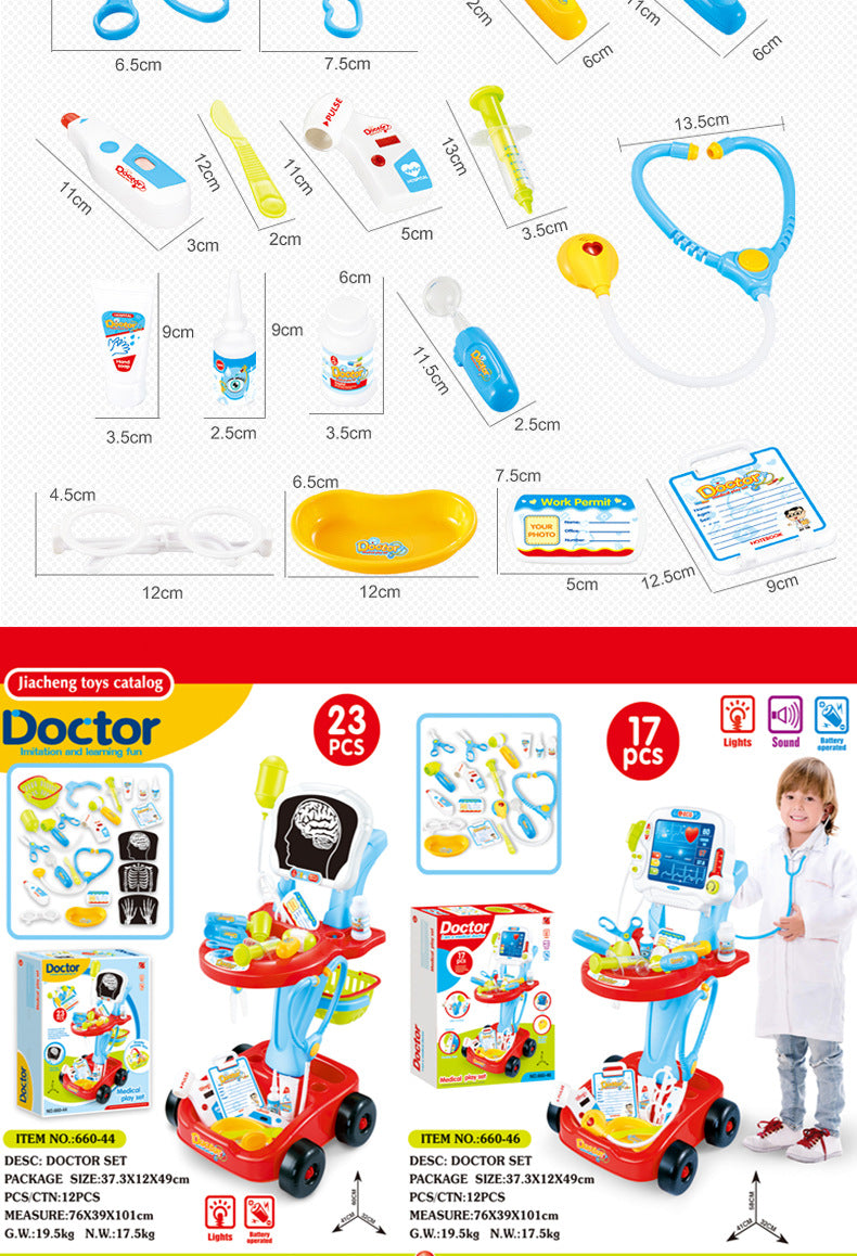 Children's Play Doctor Set - Simulation Acousto-Optic Electrocardiogram Medical Cart with Stethoscope and Injection