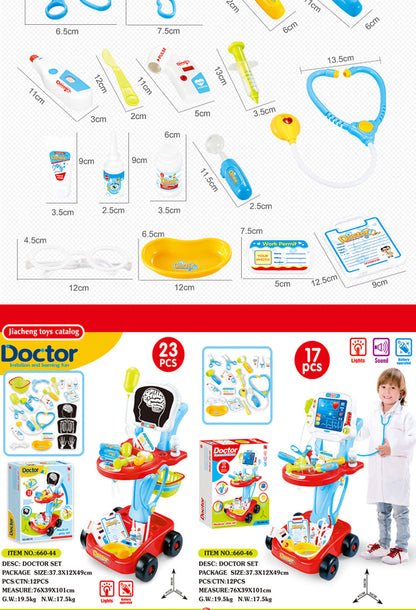 Children's Play Doctor Set - Simulation Acousto-Optic Electrocardiogram Medical Cart with Stethoscope and Injection