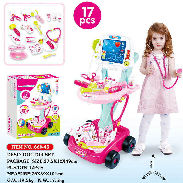 Children's Play Doctor Set - Simulation Acousto-Optic Electrocardiogram Medical Cart with Stethoscope and Injection