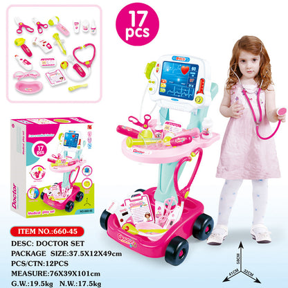 Children's Play Doctor Set - Simulation Acousto-Optic Electrocardiogram Medical Cart with Stethoscope and Injection