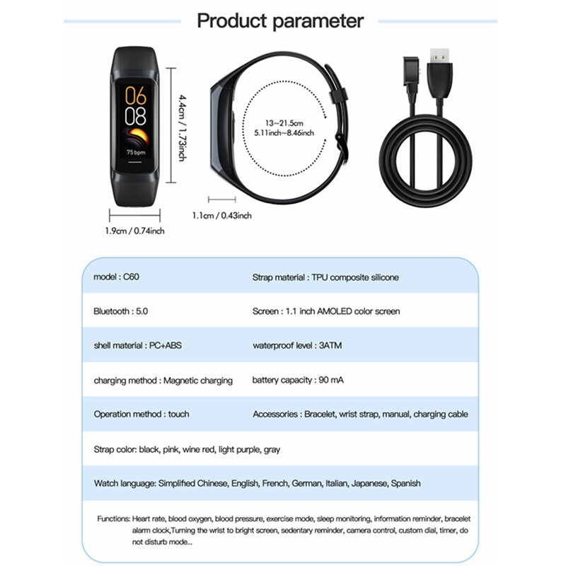 Smart Watch with Blood Oxygen and Heart Rate Monitoring and Multi-functions