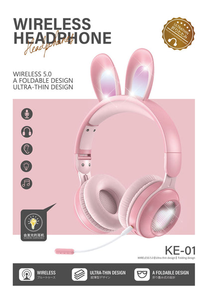 headset wireless headset microphone glow rabbit ears girl music Bluetooth headse