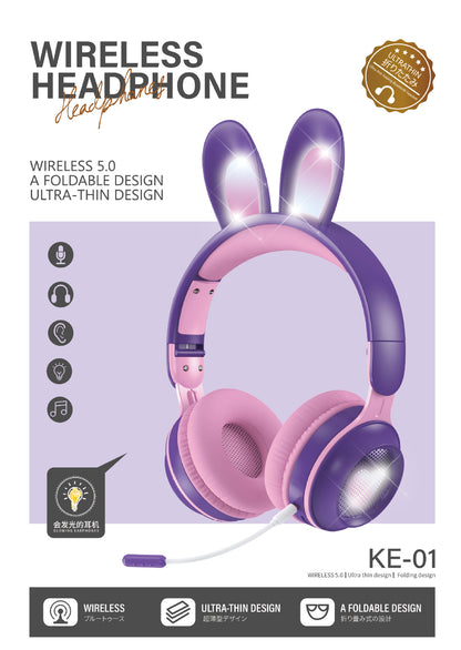 headset wireless headset microphone glow rabbit ears girl music Bluetooth headse