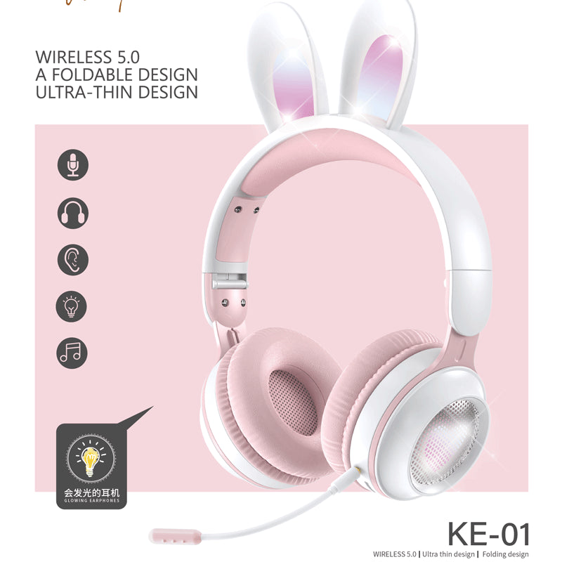 headset wireless headset microphone glow rabbit ears girl music Bluetooth headse