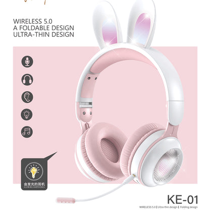 headset wireless headset microphone glow rabbit ears girl music Bluetooth headse