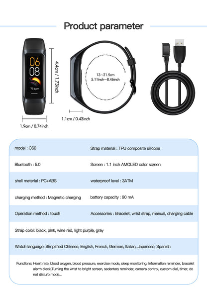 Smart Watch with Blood Oxygen and Heart Rate Monitoring and Multi-functions