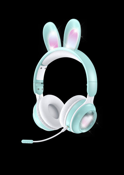 headset wireless headset microphone glow rabbit ears girl music Bluetooth headse
