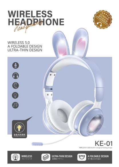 headset wireless headset microphone glow rabbit ears girl music Bluetooth headse