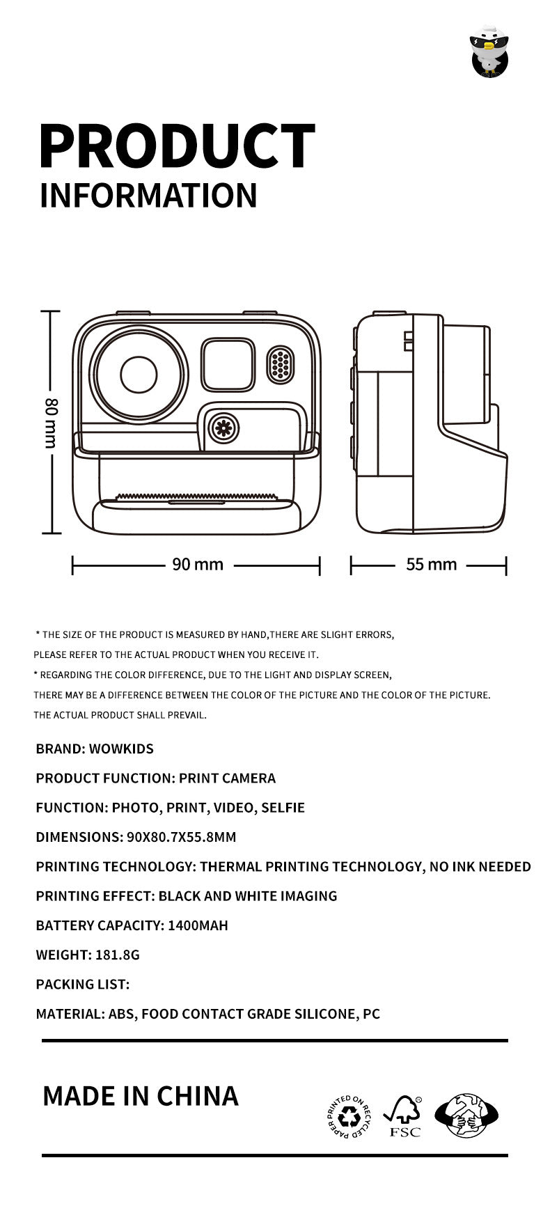 Instant Print Kids Camera with Thermal Printing Technology - Perfect Gift for Kids