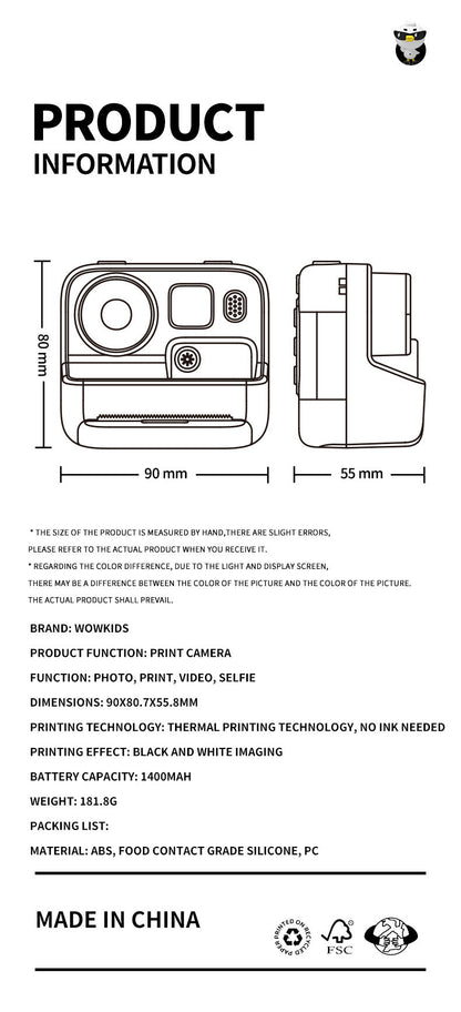Instant Print Kids Camera with Thermal Printing Technology - Perfect Gift for Kids