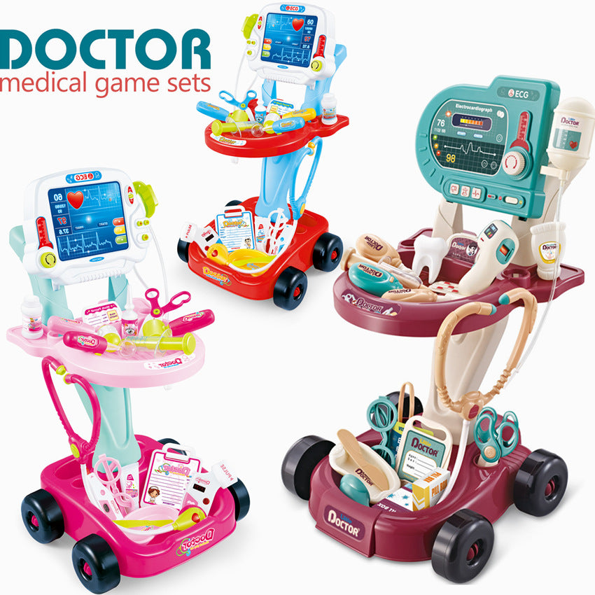 Children's Play Doctor Set - Simulation Acousto-Optic Electrocardiogram Medical Cart with Stethoscope and Injection