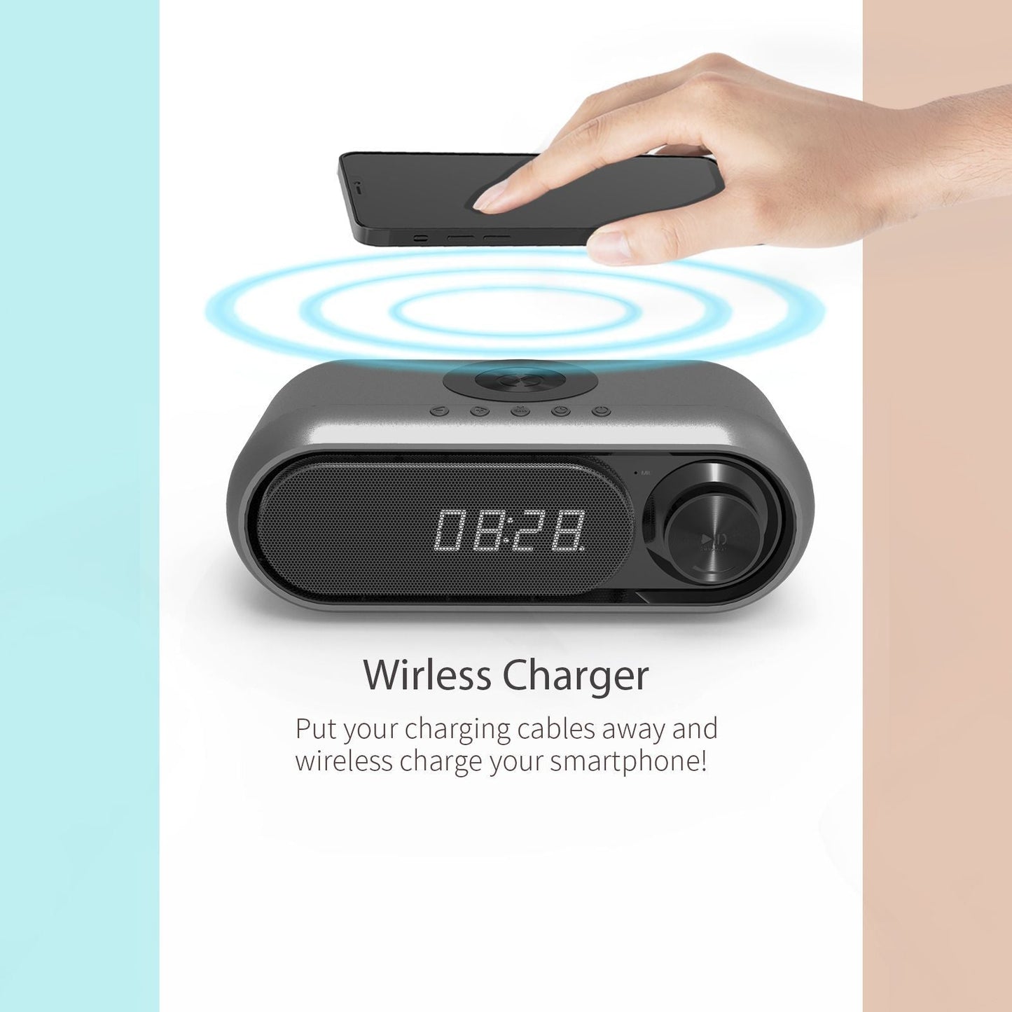 Bluetooth speaker wireless charging Bluetooth speaker wireless charger LED clock alarm sound