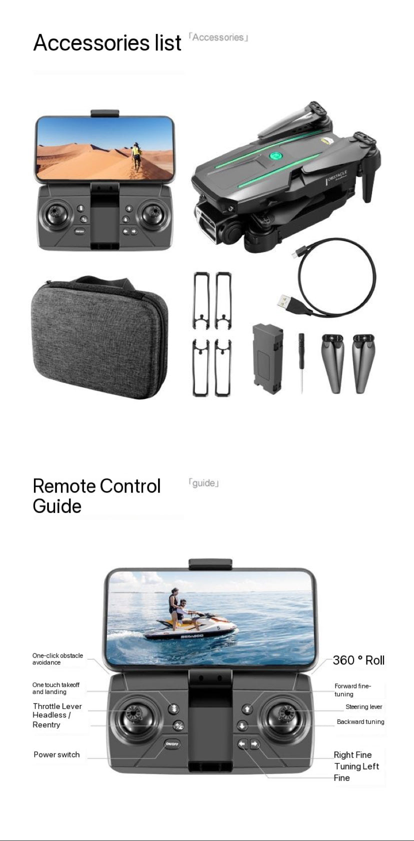 Foldable Four-Axis Drone with Obstacle Avoidance for HD Aerial Photography and Remote Control